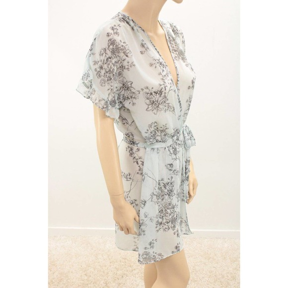 Vintage Apt 9 Wrap Robe Semi Sheer Peignoir Small Blue Floral Toile - Picture 4 of 8